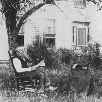 Picture of Nicholas and Margaret Koonce, under a pear tree, circa 1890